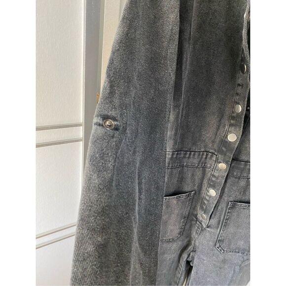 Umgee Mid Button Down Stone Wash Wide Leg Distressed Jumpsuit & Side Pockets wit - Picture 6 of 11